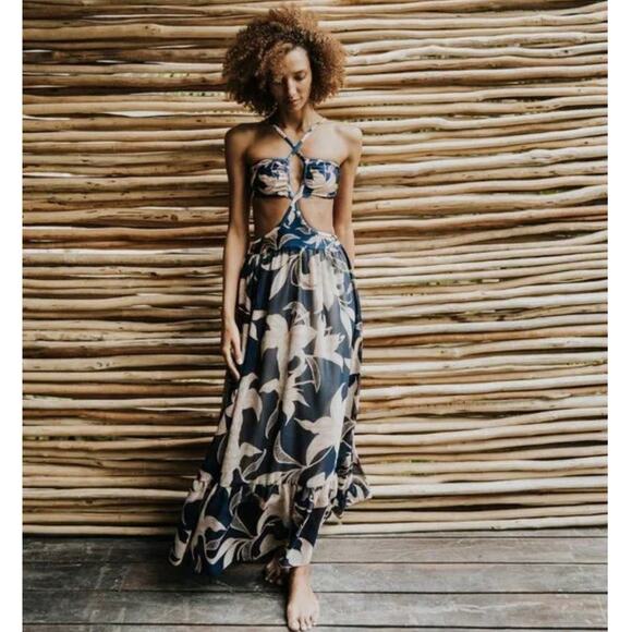 PatBO Stargazer Cutout Floral-Print Chiffon Stretch Jersey Maxi Dress Size XL